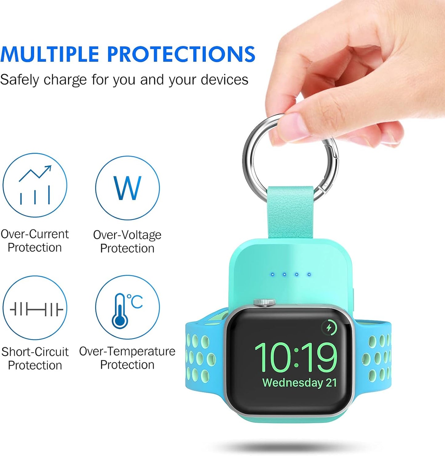 i.VALUX Portable Wireless Charger for Apple Watch Series 10/9/8/UItra/7/6/5/4/3/2/SE/Nike, Compact Magnetic iWatch Charger 1000mAh Power Bank Travel Keychain Style Gift for Mother Girl Birthday-Pink