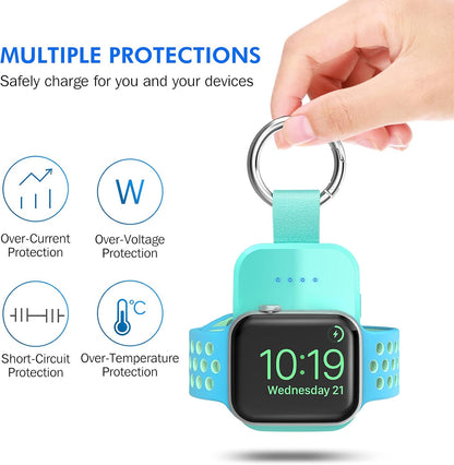 i.VALUX Portable Wireless Charger for Apple Watch Series 10/9/8/UItra/7/6/5/4/3/2/SE/Nike, Compact Magnetic iWatch Charger 1000mAh Power Bank Travel Keychain Style Gift for Mother Girl Birthday-Pink