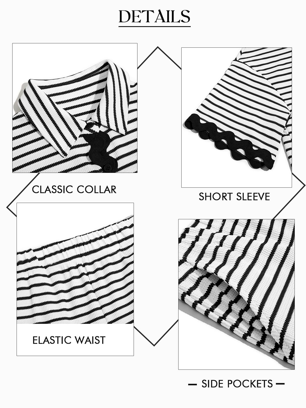 Tankaneo Womens 2 Piece Lounge Set Striped Outfits Short Sleeve Button Down Shirts and Shorts Summer Matching Sets