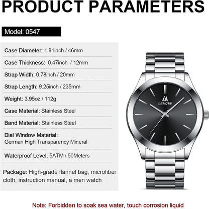 LN LENQIN Mens Watches Waterproof Stainless Steel Watch for Men Analog Quartz Fashion Business Designer Wristwatch