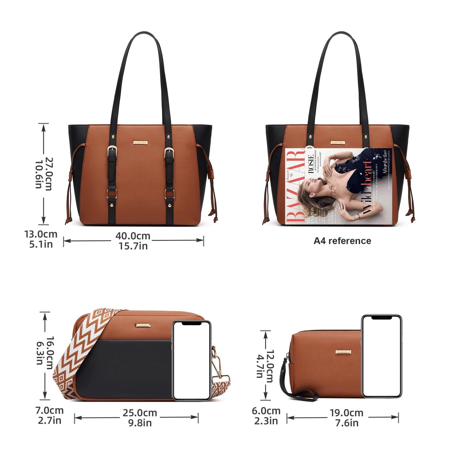 Women Fashion Synthetic Leather Handbags Tote Bag Shoulder Bag Top Handle Satchel Purse Set 4pcs