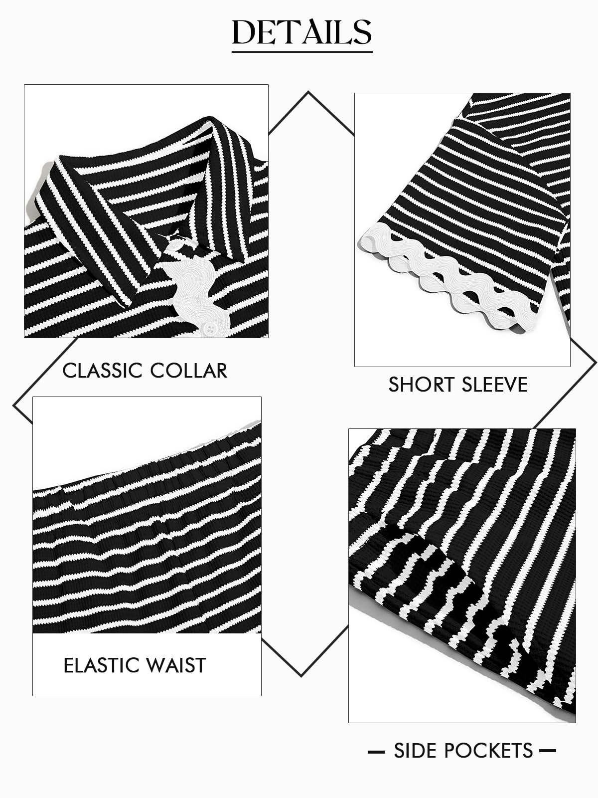 Tankaneo Womens 2 Piece Lounge Set Striped Outfits Short Sleeve Button Down Shirts and Shorts Summer Matching Sets