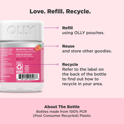 OLLY Undeniable Beauty Gummy, for Hair, Skin, Nails, Biotin, Vitamin C, Keratin, Chewable Supplement, Grapefruit, 30 Day Supply - 120 Count