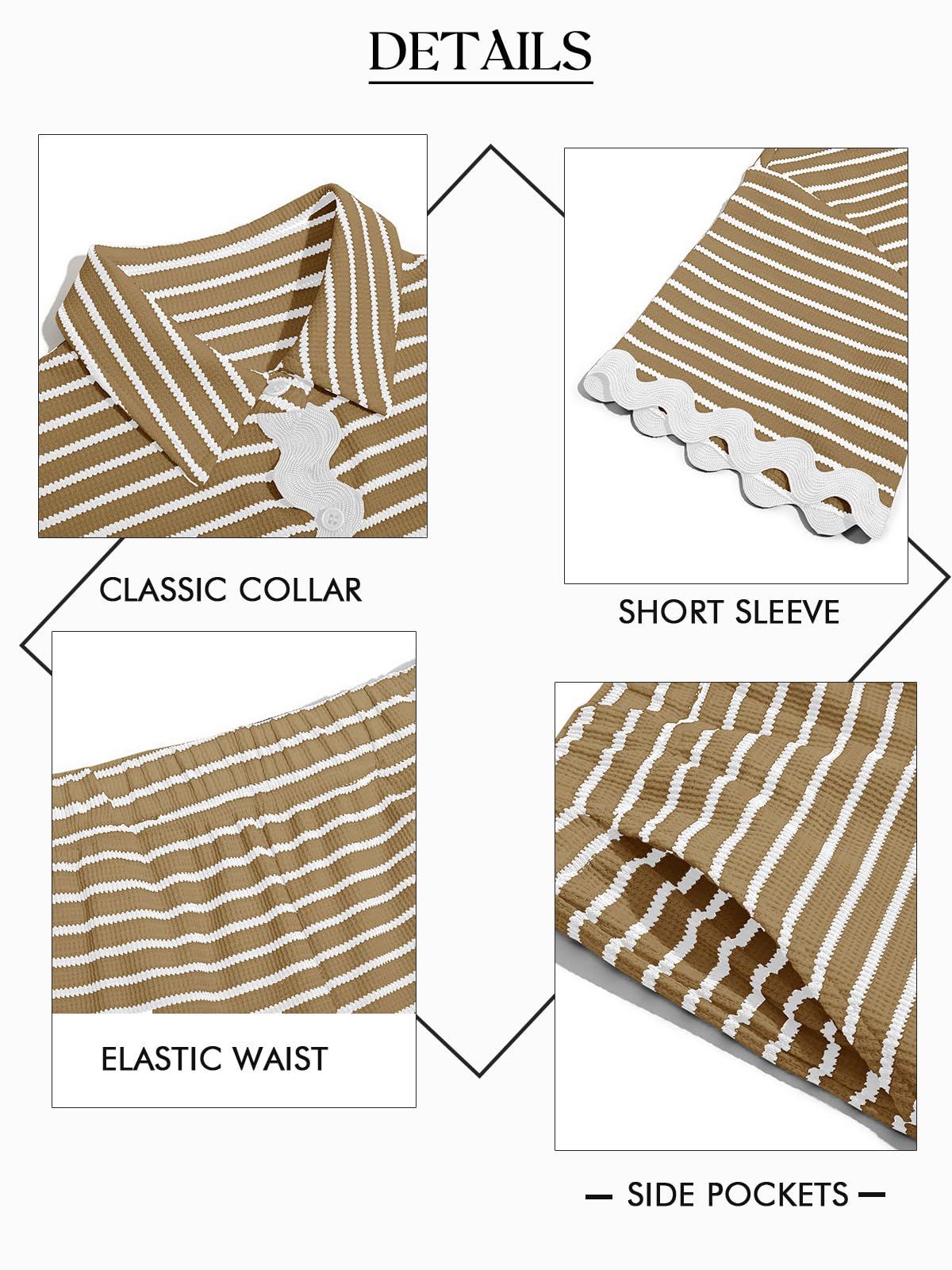 Tankaneo Womens 2 Piece Lounge Set Striped Outfits Short Sleeve Button Down Shirts and Shorts Summer Matching Sets