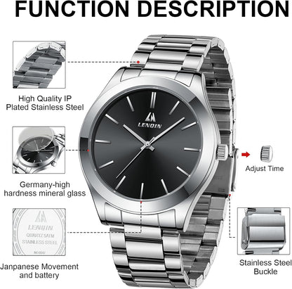 LN LENQIN Mens Watches Waterproof Stainless Steel Watch for Men Analog Quartz Fashion Business Designer Wristwatch