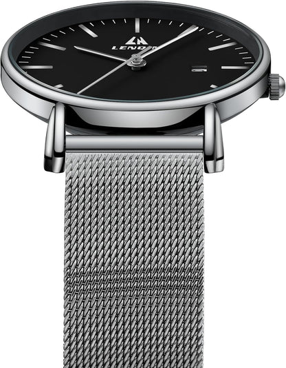 LN LENQIN Mens Watches Waterproof Stainless Steel Watch for Men Analog Quartz Fashion Business Designer Wristwatch