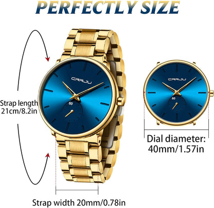 Mens Watches Ultra-Thin Minimalist Waterproof-Fashion Wrist Watch for Men Unisex Dress with Stainless Steel Band-Black Hands