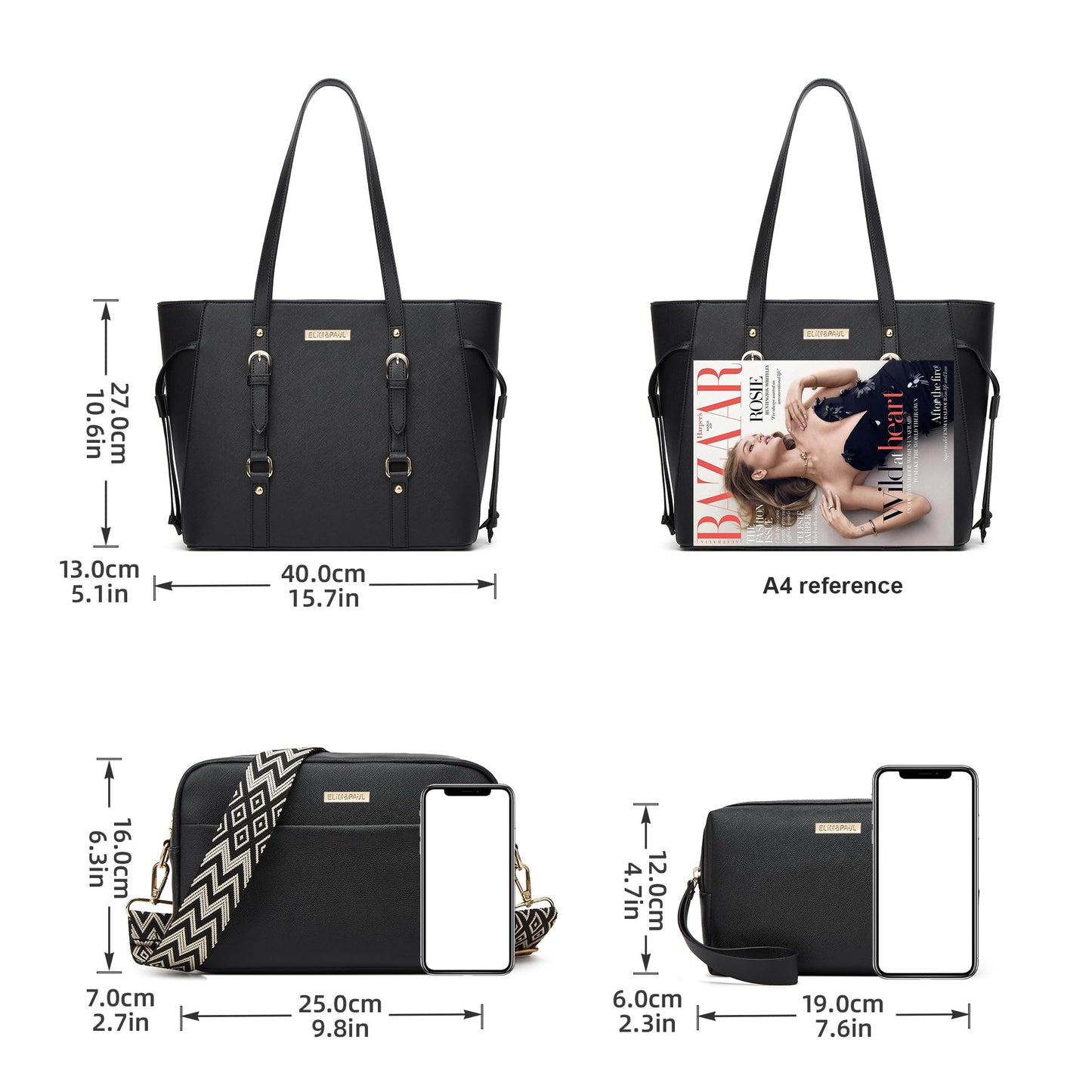 Women Fashion Synthetic Leather Handbags Tote Bag Shoulder Bag Top Handle Satchel Purse Set 4pcs