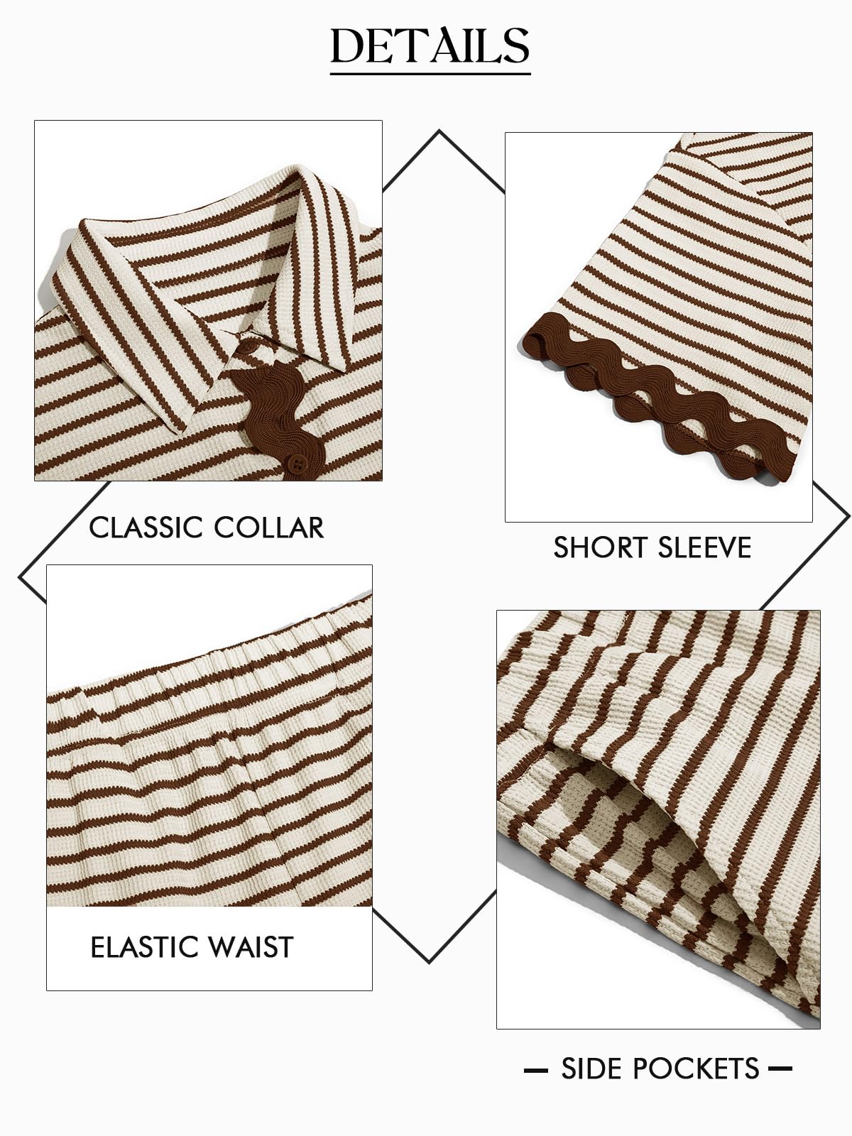 Tankaneo Womens 2 Piece Lounge Set Striped Outfits Short Sleeve Button Down Shirts and Shorts Summer Matching Sets