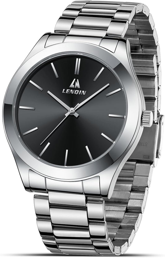 LN LENQIN Mens Watches Waterproof Stainless Steel Watch for Men Analog Quartz Fashion Business Designer Wristwatch