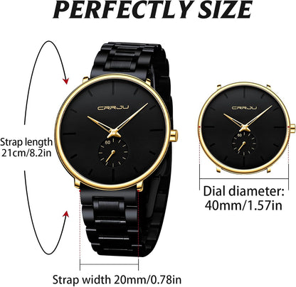 Mens Watches Ultra-Thin Minimalist Waterproof-Fashion Wrist Watch for Men Unisex Dress with Stainless Steel Band-Black Hands