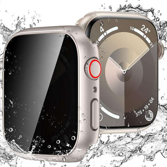 Goton Waterproof Privacy Case for Apple Watch Series 10 SE 9 8 7 6 5 4 Ultra 2 Ultra, Hard PC Bumper Tempered Glass Screen Protector for iWatch Cover Accessories, 46mm Matte Black