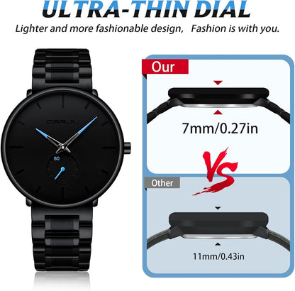 Mens Watches Ultra-Thin Minimalist Waterproof-Fashion Wrist Watch for Men Unisex Dress with Stainless Steel Band-Black Hands