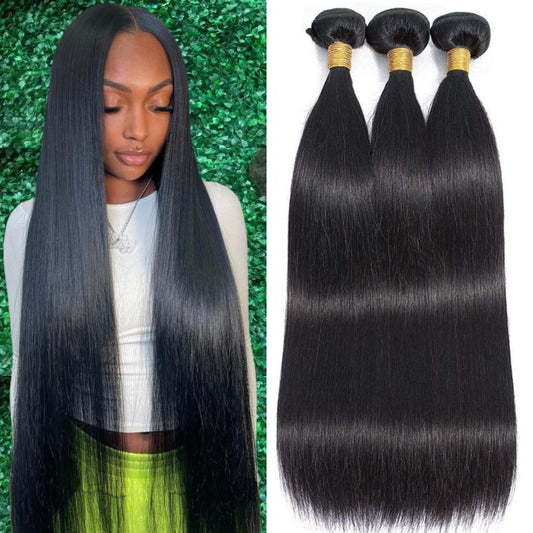 12A Human Hair Bundles - Straight 14 Inch 100% Unprocessed Brazilian Virgin Hair - Double Weft Weave - Natural Black Color Human Hair Extensions