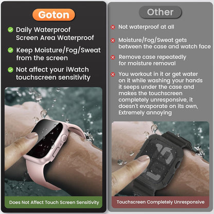 Goton Waterproof Privacy Case for Apple Watch Series 10 SE 9 8 7 6 5 4 Ultra 2 Ultra, Hard PC Bumper Tempered Glass Screen Protector for iWatch Cover Accessories, 46mm Matte Black