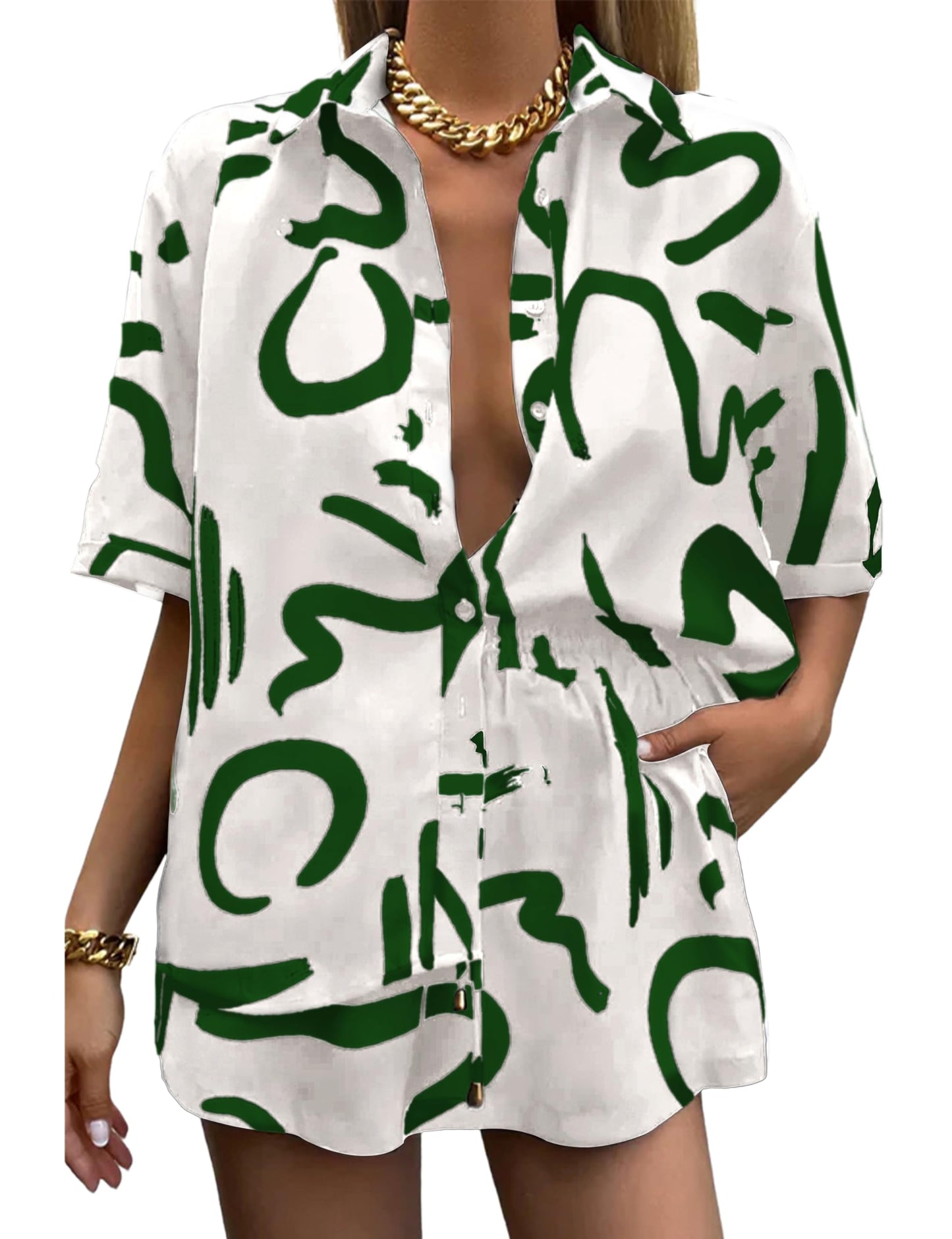 Women's 2 Piece Outfit Sets Summer Beach Casual Printed Shirts and Shorts Lounge Sets