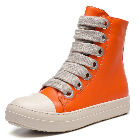 MOFEEDOUKA Womens High Top Sneakers Thick Shoe Laces PU Leather Comfort Platform Walking Shoes with Zipper