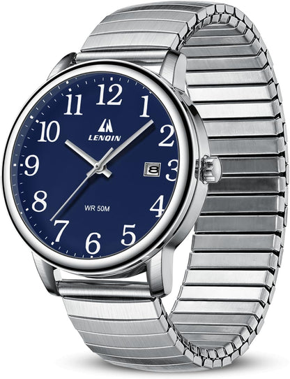 LN LENQIN Mens Watches Easy Read Analog Quartz Sport Waterproof Watch for Men with 38mm Stainless Steel Expansion Band and Glow Dial