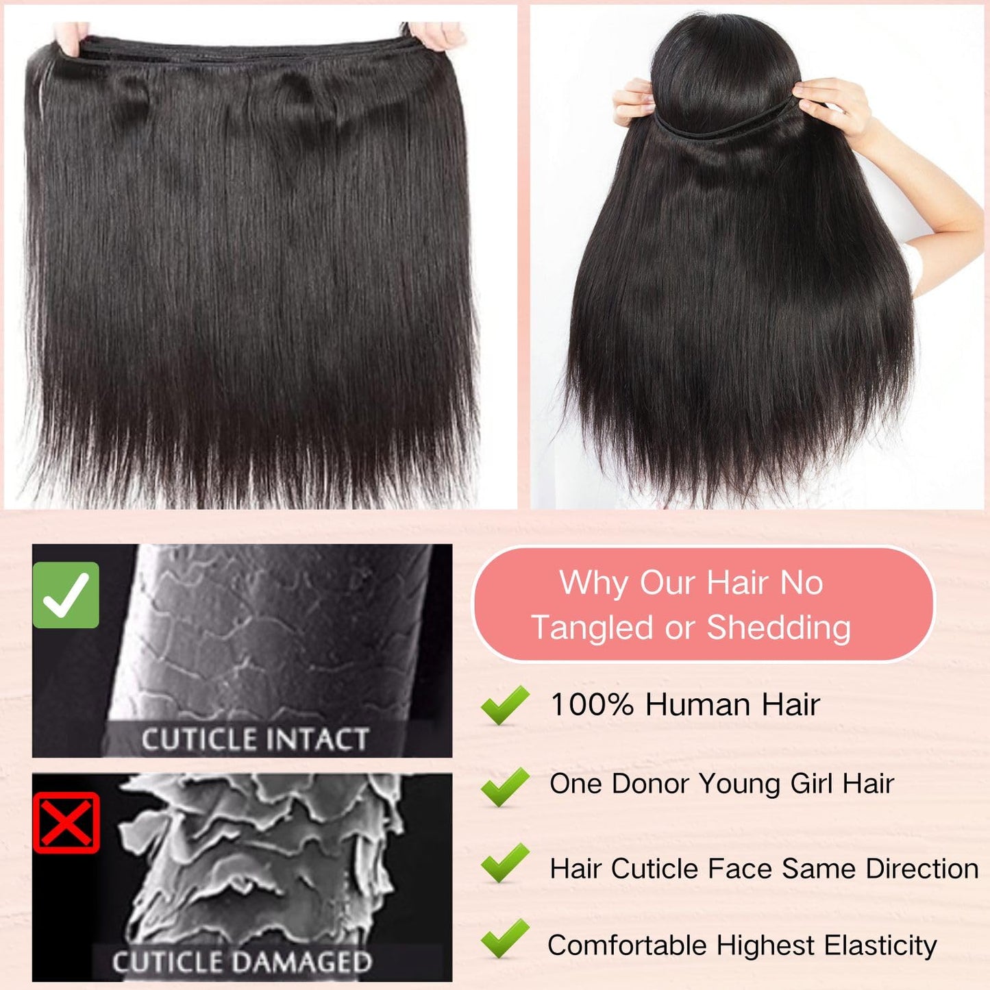 12A Human Hair Bundles - Straight 14 Inch 100% Unprocessed Brazilian Virgin Hair - Double Weft Weave - Natural Black Color Human Hair Extensions
