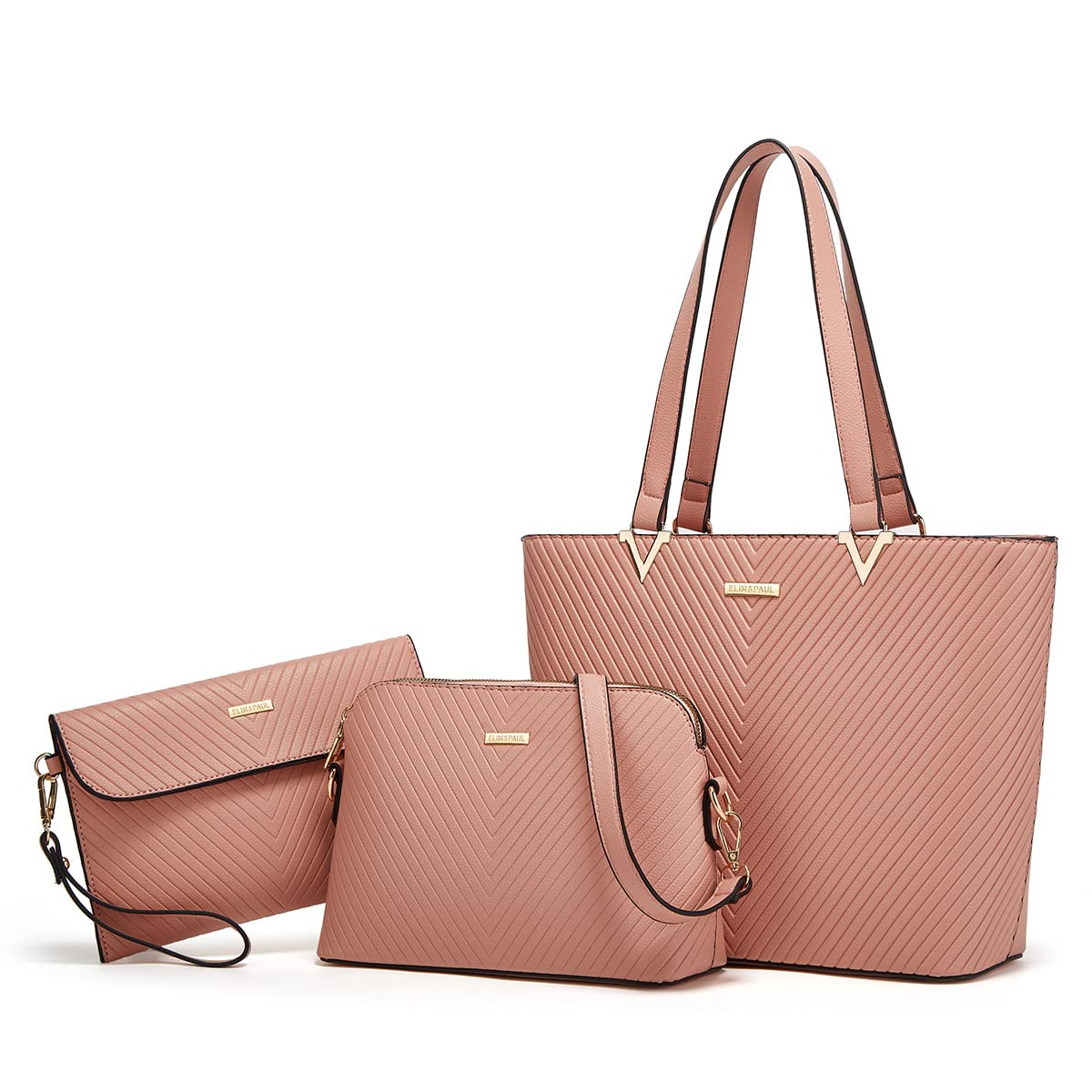 Women Fashion Synthetic Leather Handbags Tote Bag Shoulder Bag Top Handle Satchel Purse Set 4pcs