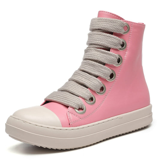MOFEEDOUKA Womens High Top Sneakers Thick Shoe Laces PU Leather Comfort Platform Walking Shoes with Zipper