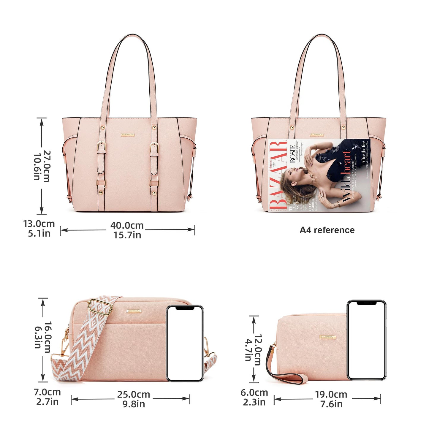 Women Fashion Synthetic Leather Handbags Tote Bag Shoulder Bag Top Handle Satchel Purse Set 4pcs