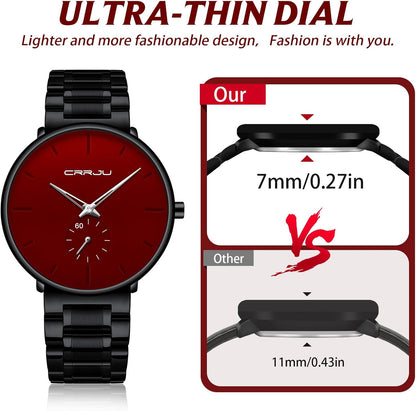 Mens Watches Ultra-Thin Minimalist Waterproof-Fashion Wrist Watch for Men Unisex Dress with Stainless Steel Band-Black Hands