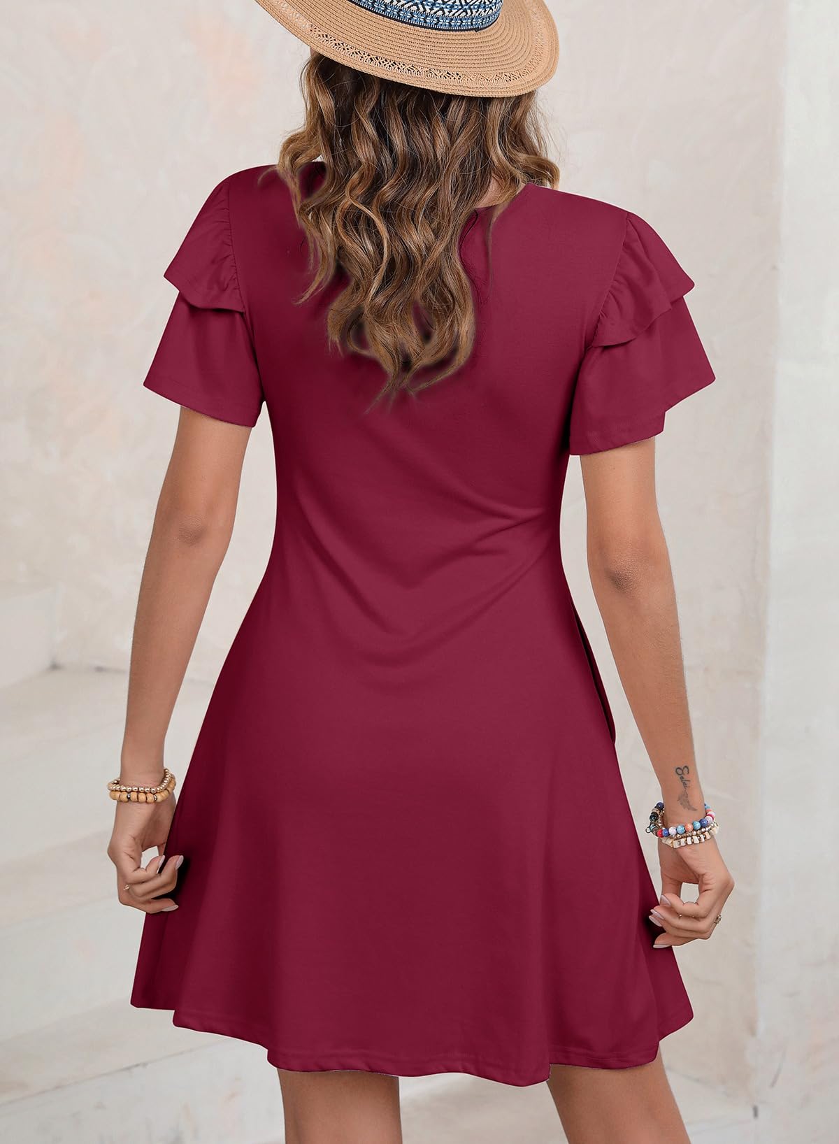 Dokotoo Women 2025 Summer Ruffle Edge Sleeve Dresses Floral Casual Beach Mini Dress with Pocket