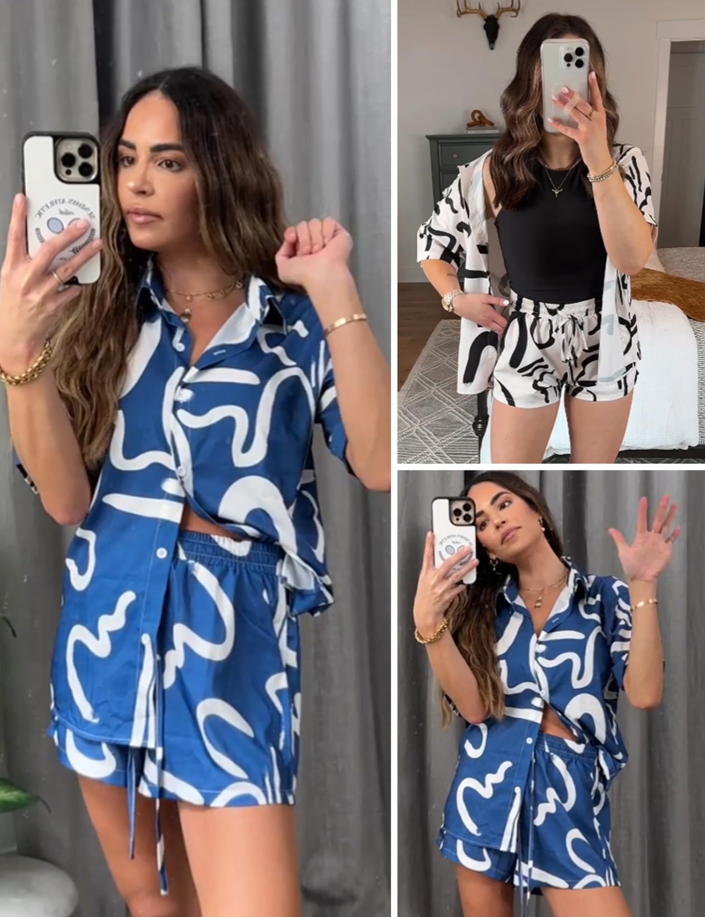 Women's 2 Piece Outfit Sets Summer Beach Casual Printed Shirts and Shorts Lounge Sets