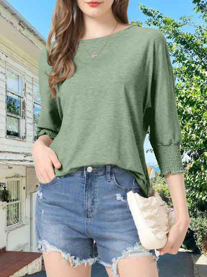 Womens Summer Blouse T-Shirts 3/4 Sleeve Tee Tops Crewneck Basic Business Tees Cute Loose Fit Going Out Shirts Blouses