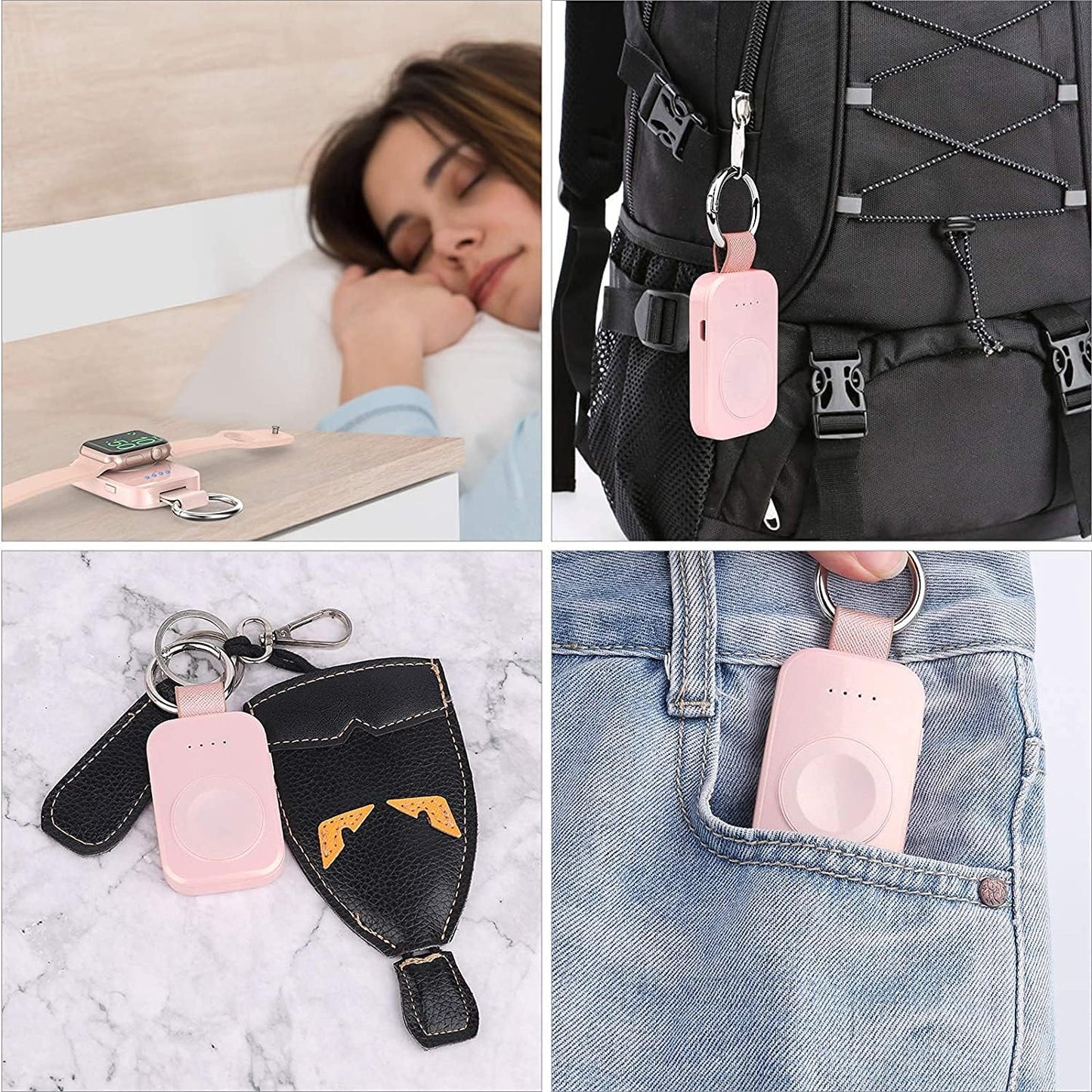 i.VALUX Portable Wireless Charger for Apple Watch Series 10/9/8/UItra/7/6/5/4/3/2/SE/Nike, Compact Magnetic iWatch Charger 1000mAh Power Bank Travel Keychain Style Gift for Mother Girl Birthday-Pink