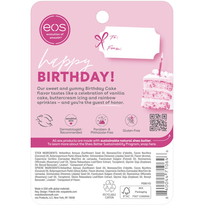 eos Natural Shea Lip Balm- Birthday Cake, All-Day Moisture Lip Care Products, 0.14 oz