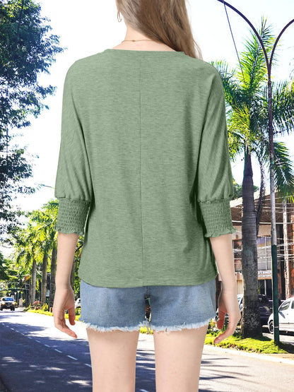 Womens Summer Blouse T-Shirts 3/4 Sleeve Tee Tops Crewneck Basic Business Tees Cute Loose Fit Going Out Shirts Blouses
