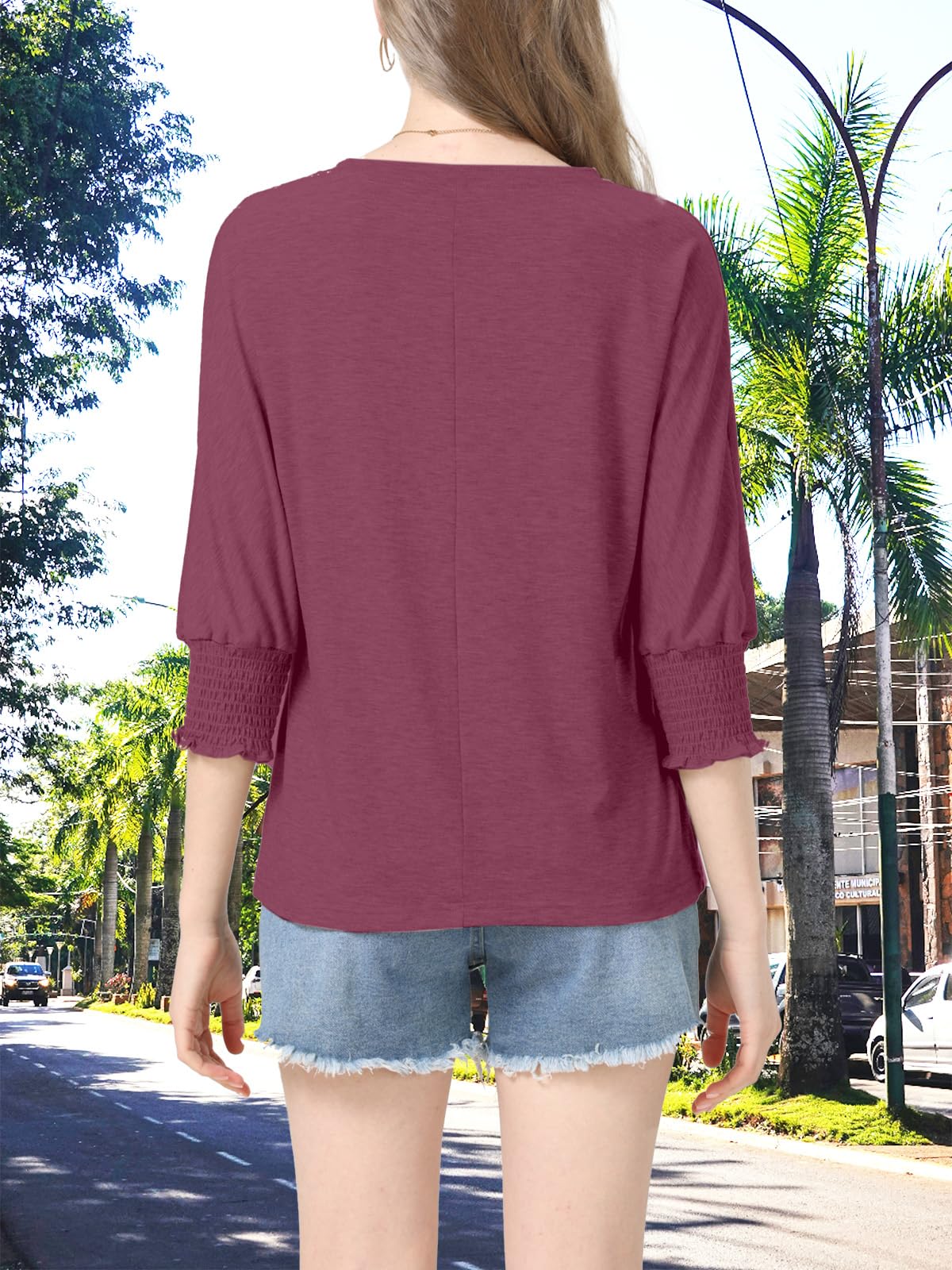 Womens Summer Blouse T-Shirts 3/4 Sleeve Tee Tops Crewneck Basic Business Tees Cute Loose Fit Going Out Shirts Blouses