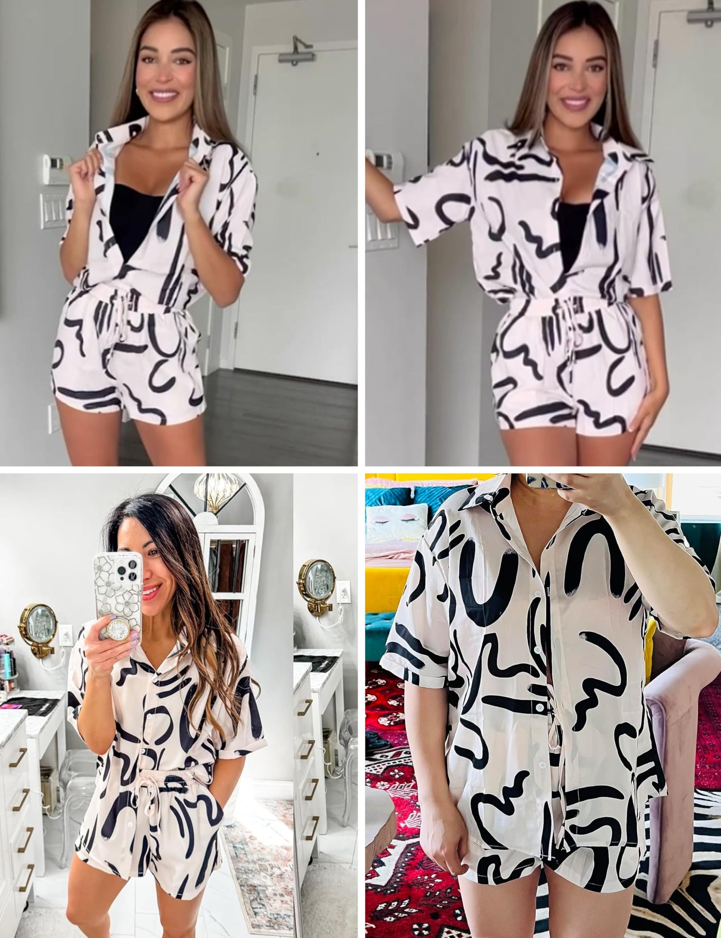 Women's 2 Piece Outfit Sets Summer Beach Casual Printed Shirts and Shorts Lounge Sets