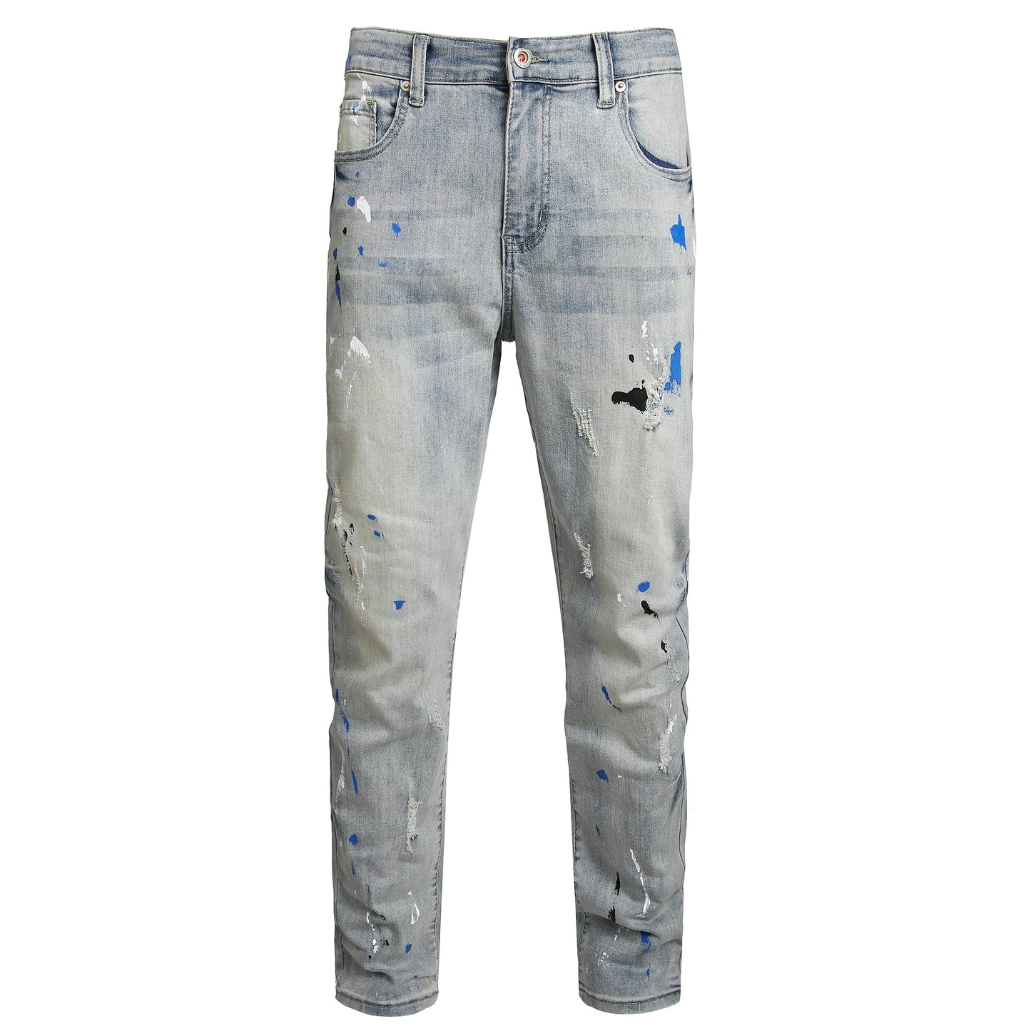 Men Ripped Jeans Fashion Slim Fit Traight Distressed Design Skinny Stretch Comfort Flex Waist Denim Pants