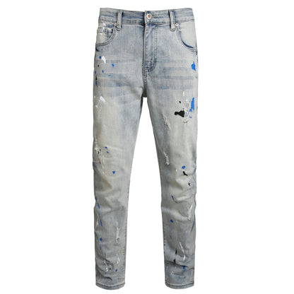 Men Ripped Jeans Fashion Slim Fit Traight Distressed Design Skinny Stretch Comfort Flex Waist Denim Pants