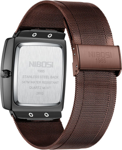 NIBOSI Men Watches Business Square Military Waterproof Sport Analog Quartz Wrist Watch for Men with Stainless Steel Mesh Strap Date Calendar