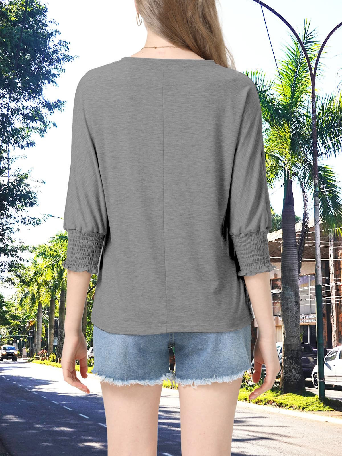 Womens Summer Blouse T-Shirts 3/4 Sleeve Tee Tops Crewneck Basic Business Tees Cute Loose Fit Going Out Shirts Blouses