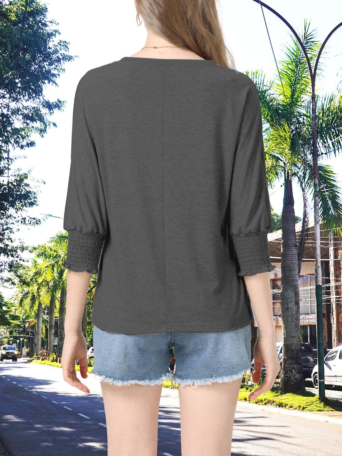 Womens Summer Blouse T-Shirts 3/4 Sleeve Tee Tops Crewneck Basic Business Tees Cute Loose Fit Going Out Shirts Blouses