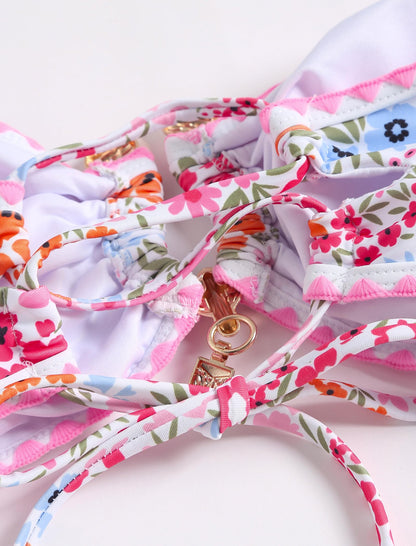 ZAFUL Women Strapless Bandeau Bikini U Wired Ruched 2 Piece Swimwear Cheeky Lace up Bathing Suits