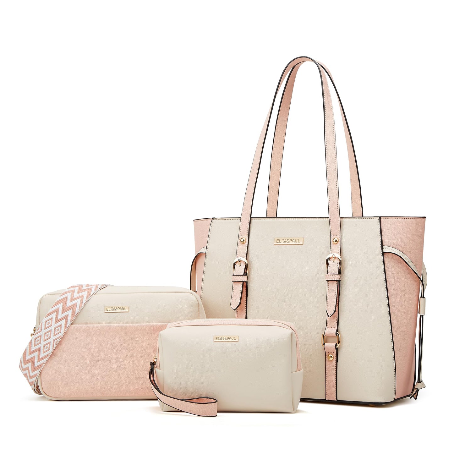 Women Fashion Synthetic Leather Handbags Tote Bag Shoulder Bag Top Handle Satchel Purse Set 4pcs
