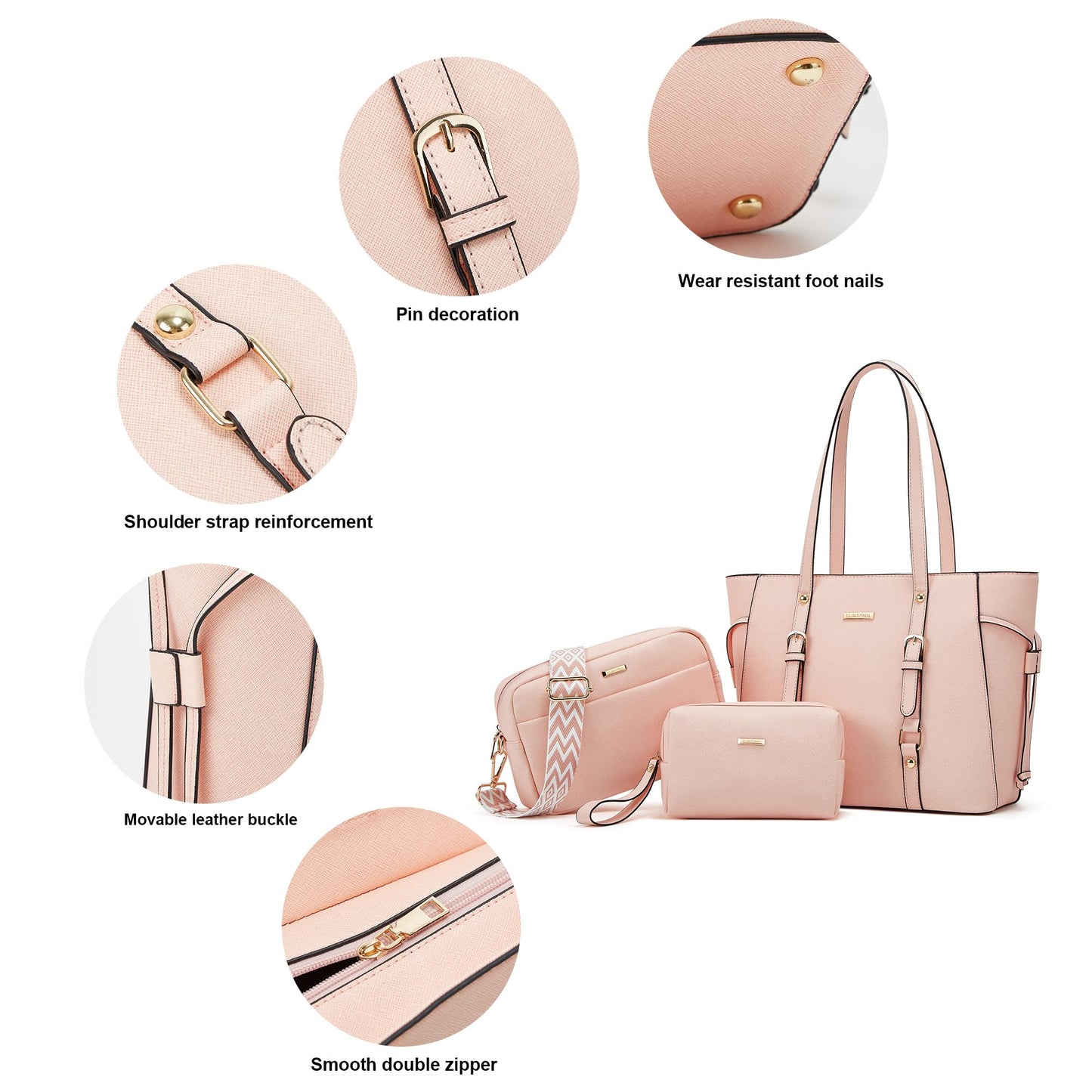 Women Fashion Synthetic Leather Handbags Tote Bag Shoulder Bag Top Handle Satchel Purse Set 4pcs