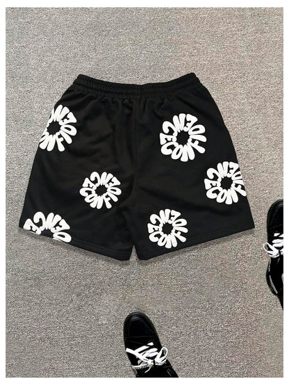 GORGLITTER Men's Letter Graphic Track Shorts Drawstring Waist Summer Workout Shorts Streetwear