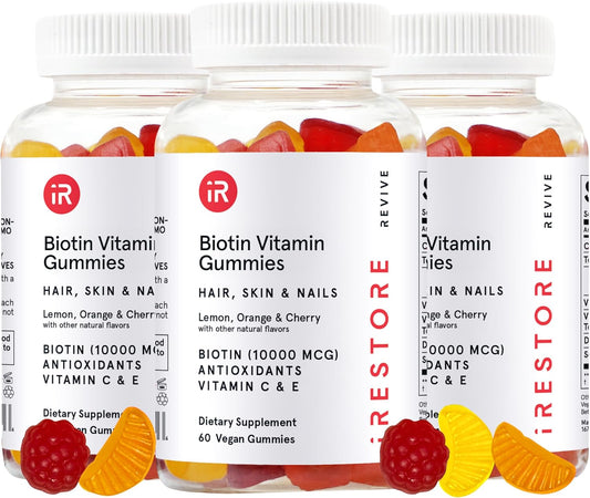 iRestore Hair Gummy Vitamins, Vegan Biotin Gummies for Hair Skin and Nails Gummies, Hair Gummies, Biotin Gummies for Hair Growth Biotin Vitamins Hair Vitamins Gummies for Women & Men, Biotin 10000mcg