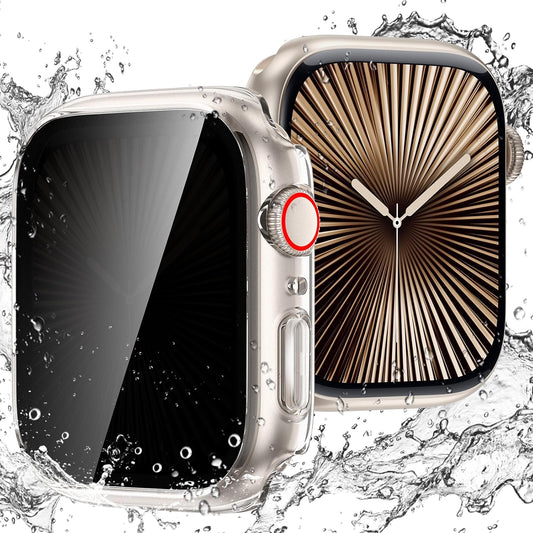 Goton Waterproof Privacy Case for Apple Watch Series 10 SE 9 8 7 6 5 4 Ultra 2 Ultra, Hard PC Bumper Tempered Glass Screen Protector for iWatch Cover Accessories, 46mm Matte Black