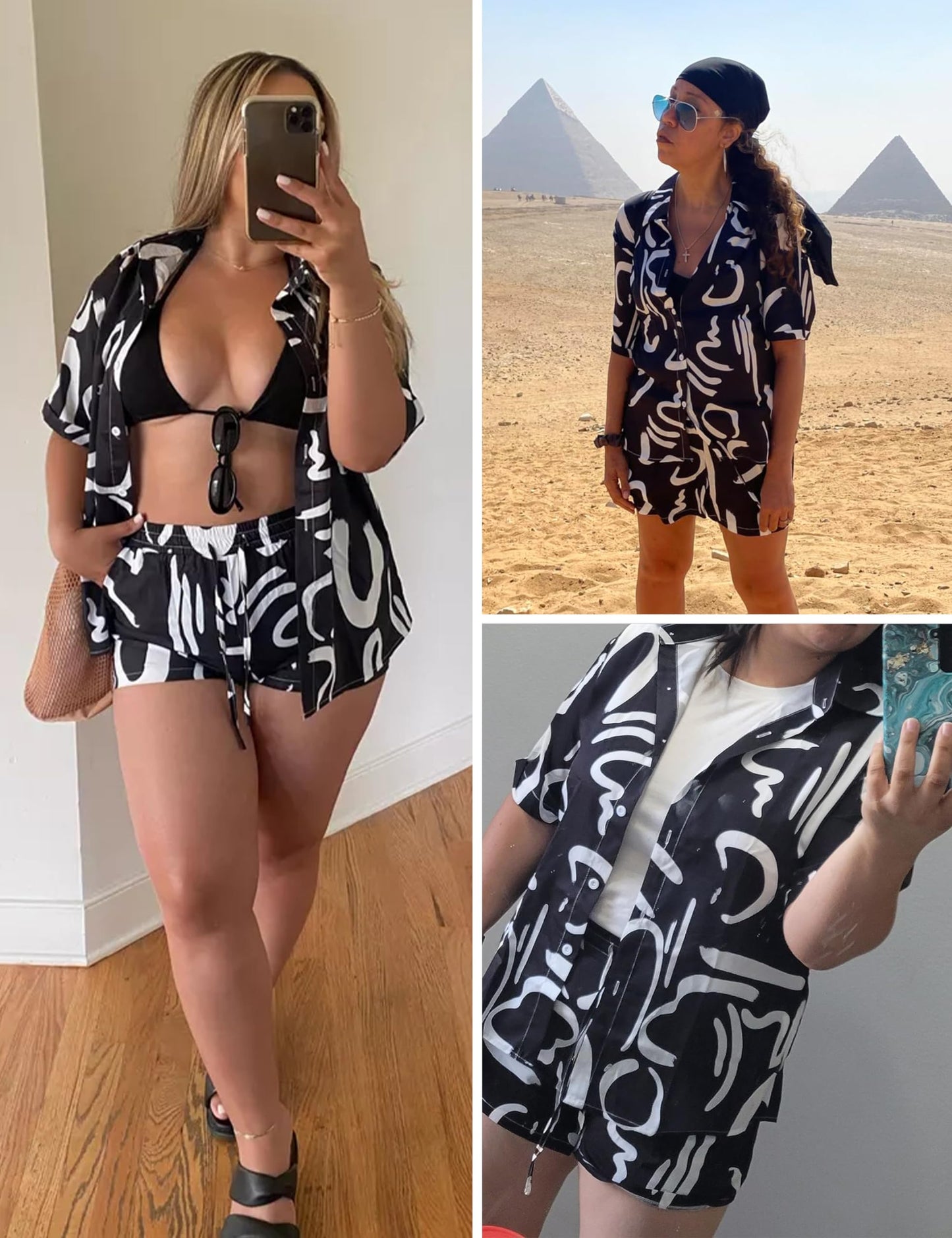 Women's 2 Piece Outfit Sets Summer Beach Casual Printed Shirts and Shorts Lounge Sets