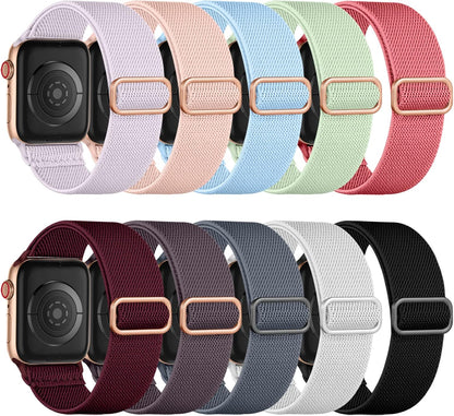 Maledan 10 Pack Stretchy Solo Loop Compatible with Apple Watch Band 40mm 38mm 41mm 42mm 44mm 45mm 46mm 49mm Women Men,Soft Nylon Elastic Strap Wristband for iWatch Series 10 9 8 7 6 5 4 3 2 1 SE Ultra