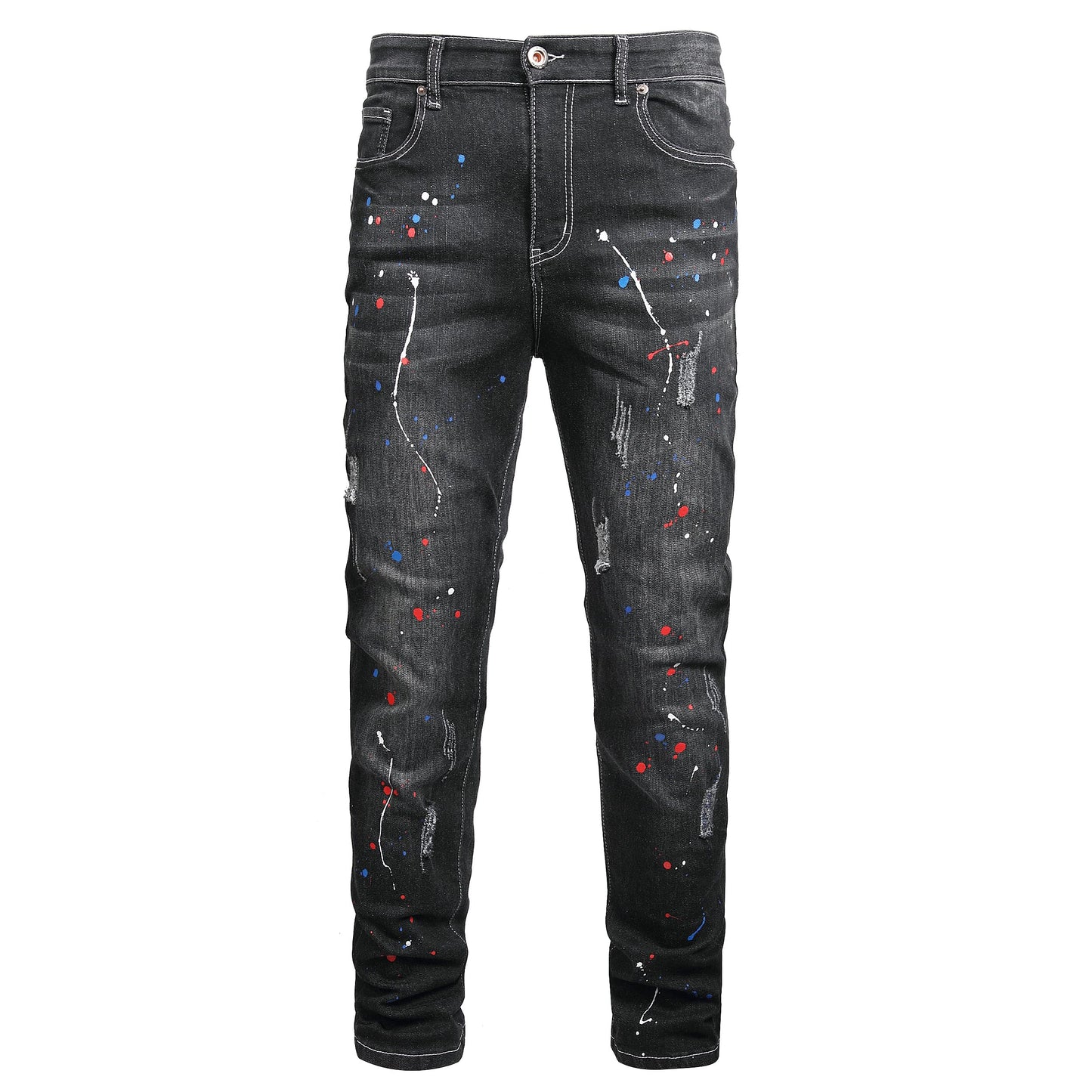 Men Ripped Jeans Fashion Slim Fit Traight Distressed Design Skinny Stretch Comfort Flex Waist Denim Pants