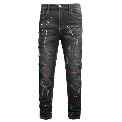 Men Ripped Jeans Fashion Slim Fit Traight Distressed Design Skinny Stretch Comfort Flex Waist Denim Pants